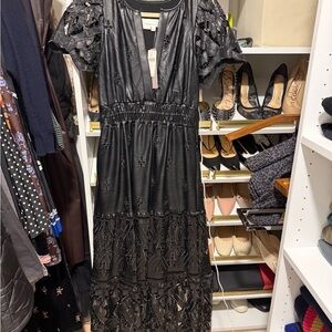 Anthropologie Black Embroidered Maxi Dress